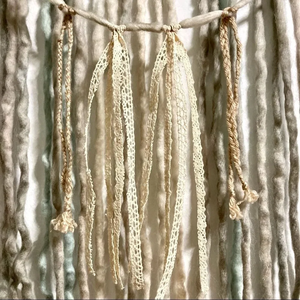 BOHEMIAN Boho Wall Art Natural WOOL Ribbon Twine Wall Hanging 14 x 27 inches